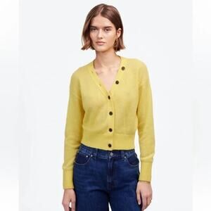 Madewell Women's Alpaca-Blend V-Neck Crop Cardigan Sweater Canary Yellow XXS New